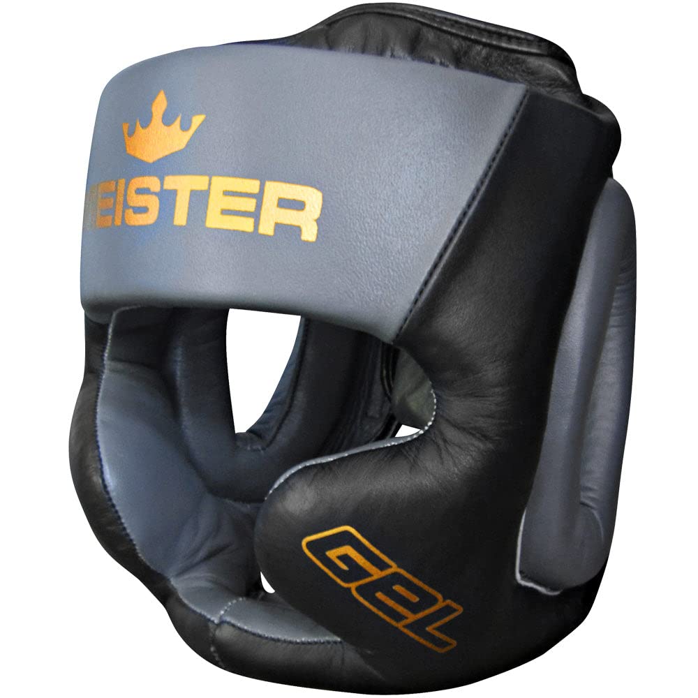 Meister Gel Full-Face Training Head Guard for MMA, Boxing & Muay Thai - Black/Charcoal - Small/Medium