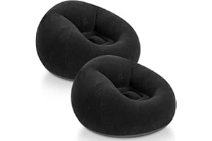 Realspring Inflatable Bean Bag Chairs Outdoor Blow up Camping Chairs Inflatable Lazy Sofa Folding Portable Bean Bag Loungers Couch for Movie Night(Black,2 Pcs)