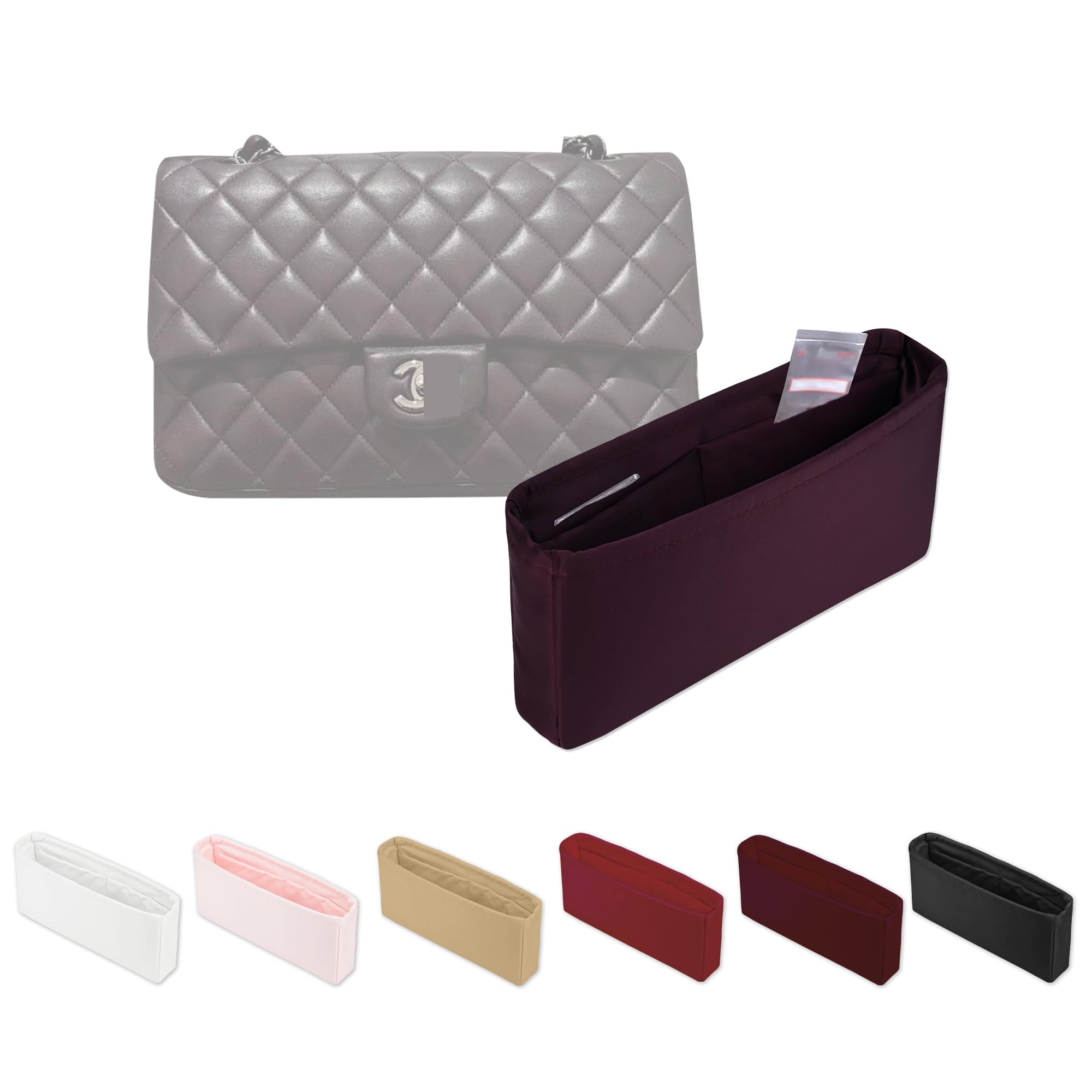 Bag-in-Bag Luxury Lightweight Bag Storage Satin Bag Inner For Chanel Classic Flap Bags Fits Matelasse (Flap Small, Purple)