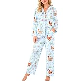 APRTEAK Women's 2 Piece Chicken Pajamas Set Cute Floral Funny Chicken Pjs Pants Long Sleeve Button Down Loungewear Set