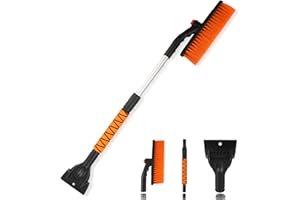 Snow Brush and Detachable Ice Scraper, Extendable 32 ″ Snow Brush & Snow Scraper with Foam Grip, 360°Pivoting Snow Broom, Hea
