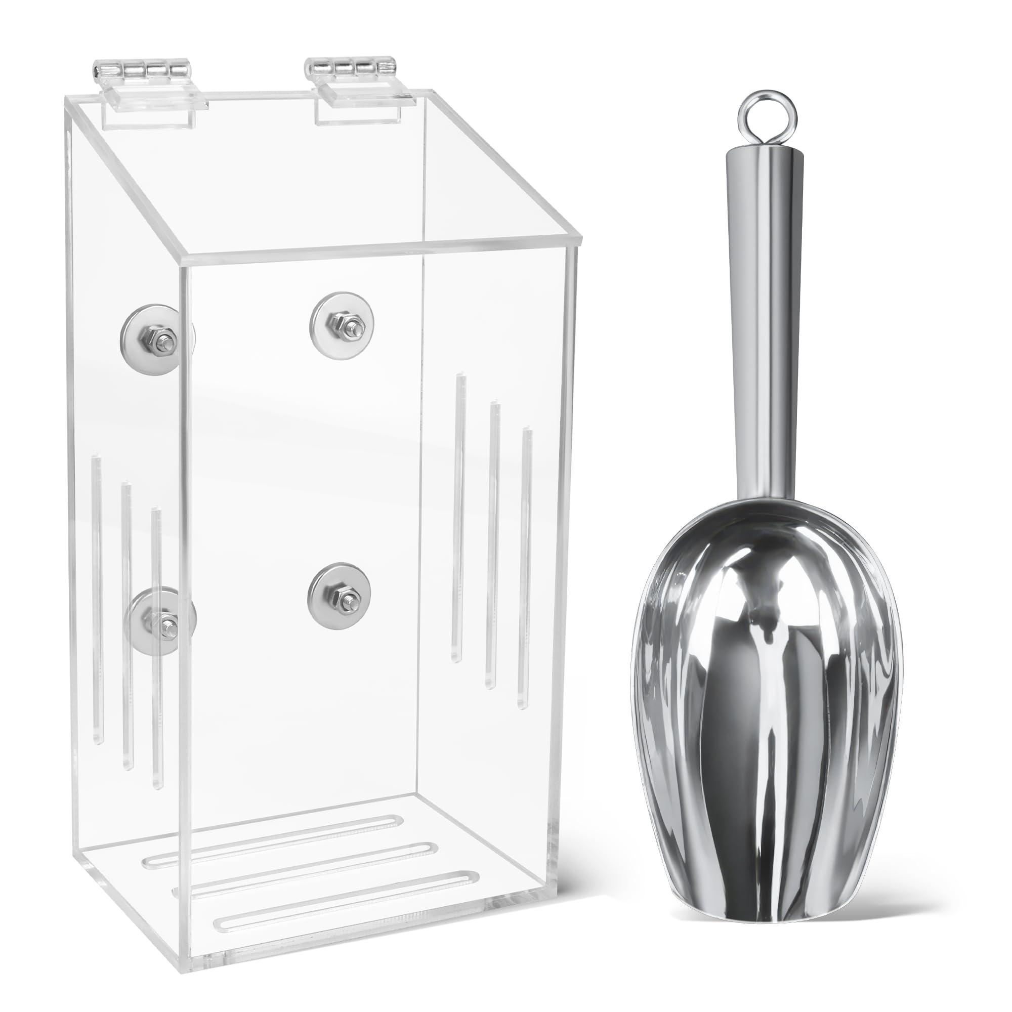 Photo 1 of 1+1P Magnetic Ice Scoop Holder with Metal Scoop, Windspeed Acrylic Ice Scoop Holder for Freezer Machine, Refrigerator, with Air Circulation Hole, No Water Accumulation Design