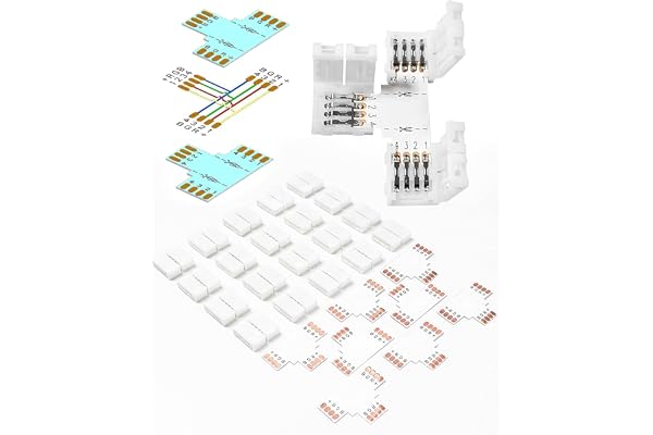 20Packs 4 Pin Led Strip Connectors with 8 Packs Cuttable T Shape PCB for Unwired Solderless Connection of SMD 5050 RGB LED St