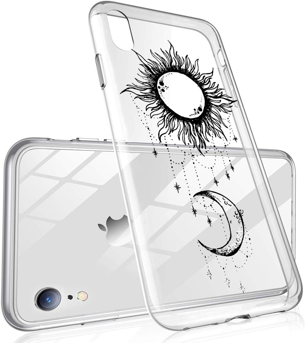 Heaofei Case for iPhone XR, Moon and Sun Clear Design Transparent TPU Bumper Protective Case Cover for iPhone XR