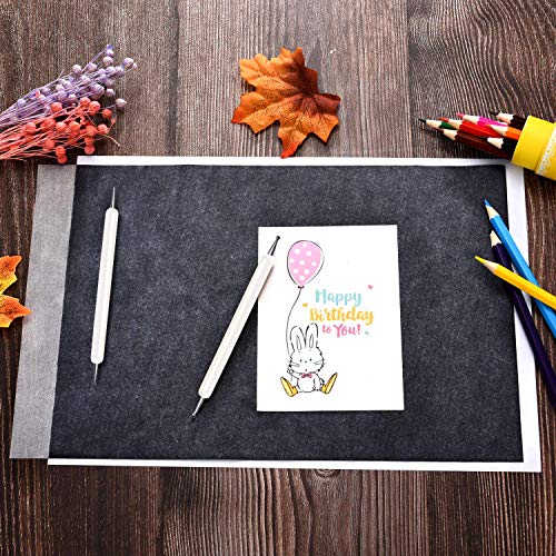 200Pcs Tracing Paper, EAONE Transfer Tracing Paper and Carbon Graphite Paper with 5Pcs Embossing Stylus for Wood Burning Transfer, Wood Carving and Tracing, Black and White