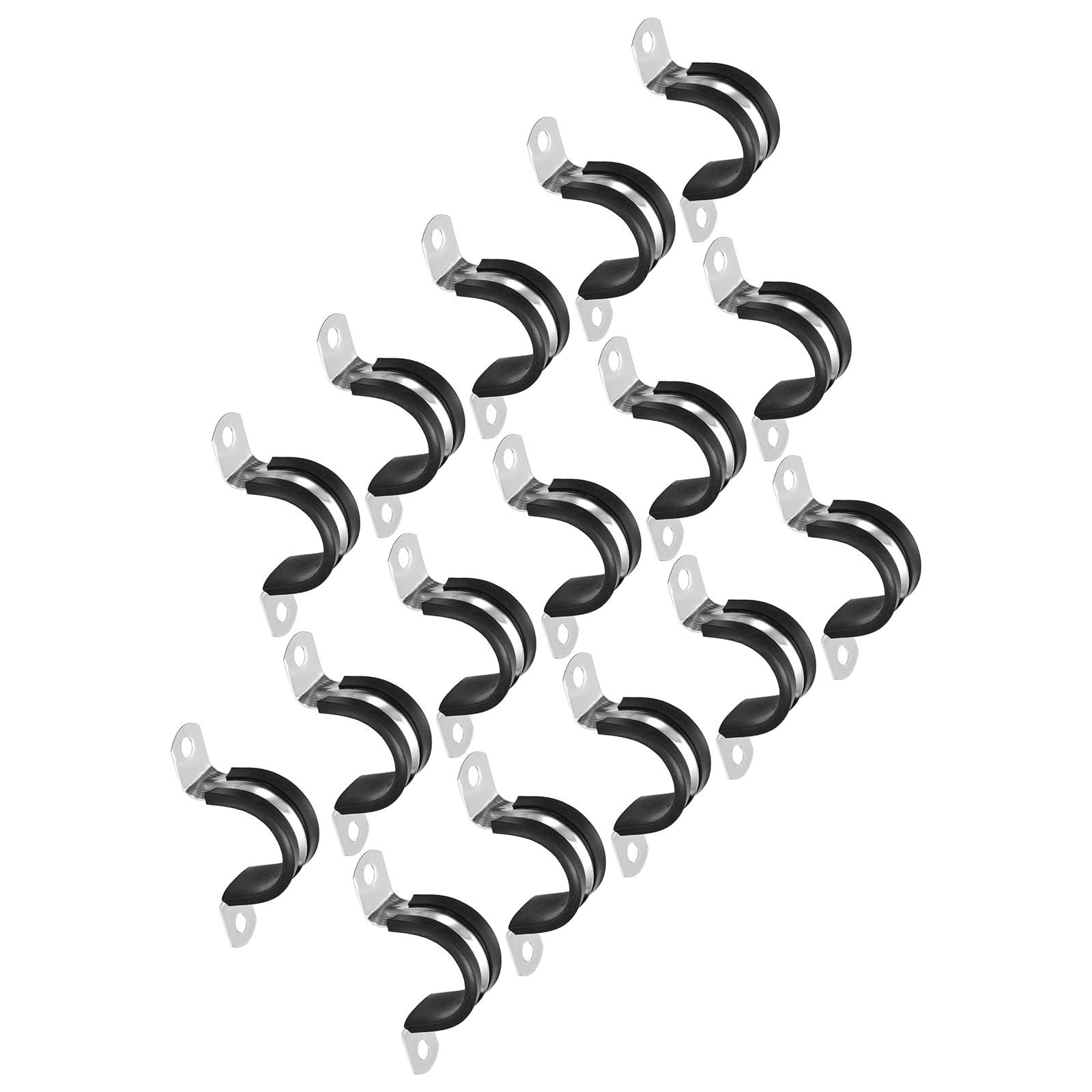 TOP-VIGOR 16Pcs 30mm(1-3/16") Cable Clamp, Rubber Pipe Strap Rubber Cushioned 304 Stainless Steel Hose Clamp U Shape Metal Clamp Tube Holder for Fixing Tube Pipe Wire