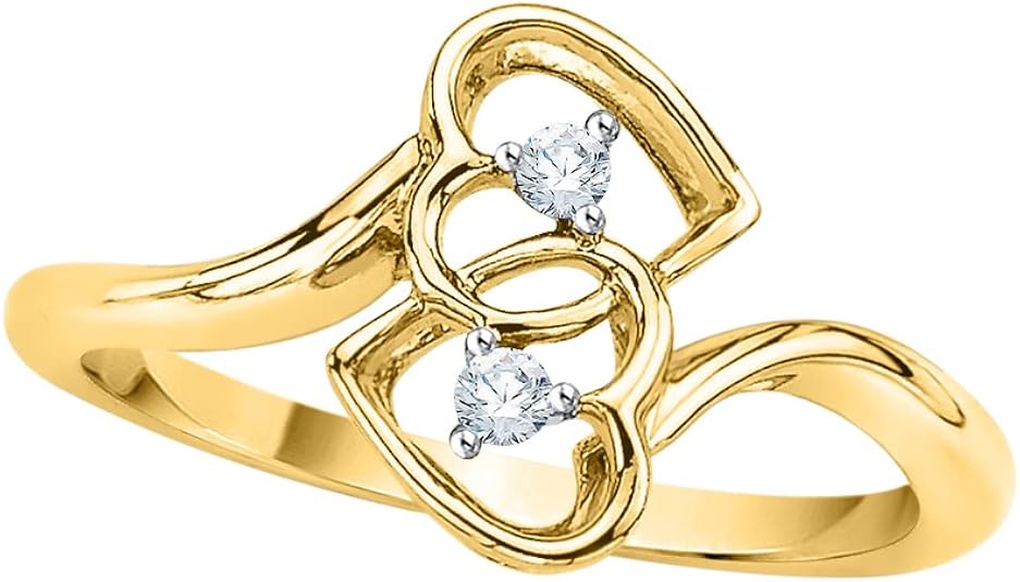 Katarina Diamond Interlocked Double Heart Promise Ring in 14k Yellow
