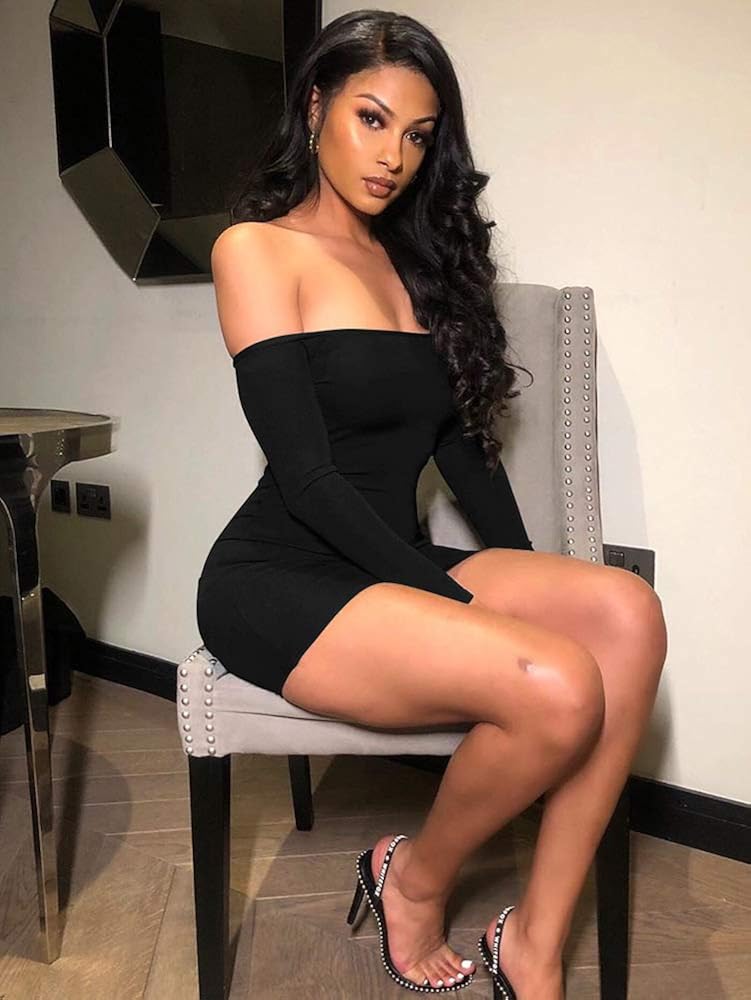 TOB Women's Sexy Off Shoulder Backless Lace Up Club Bodycon Mini Dress: Clothing