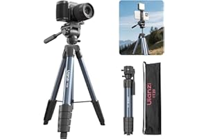 ULANZI TT39 Travel Tripod with Fluid Head, Lightweight Camera Stand for DSLR and Phone, Compact 61'' Tripod Mount with Phone 