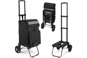 Housolution Foldable Shopping Cart for Groceries, 300LBS Collapsible Portable Grocery Carts on Wheels, 2 in 1 Rolling Hand Tr