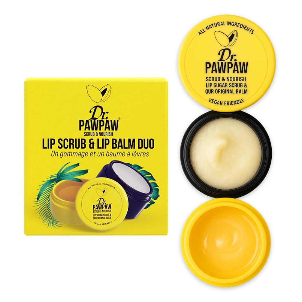 Dr.PAWPAW Lip Scrub and Lip Balm Duo 16g, Natural Sugar Lip Scrub with Hydrating Pawpaw Balm, Vegan Lip Care for Smooth Soft Lips and Sensitive Skin