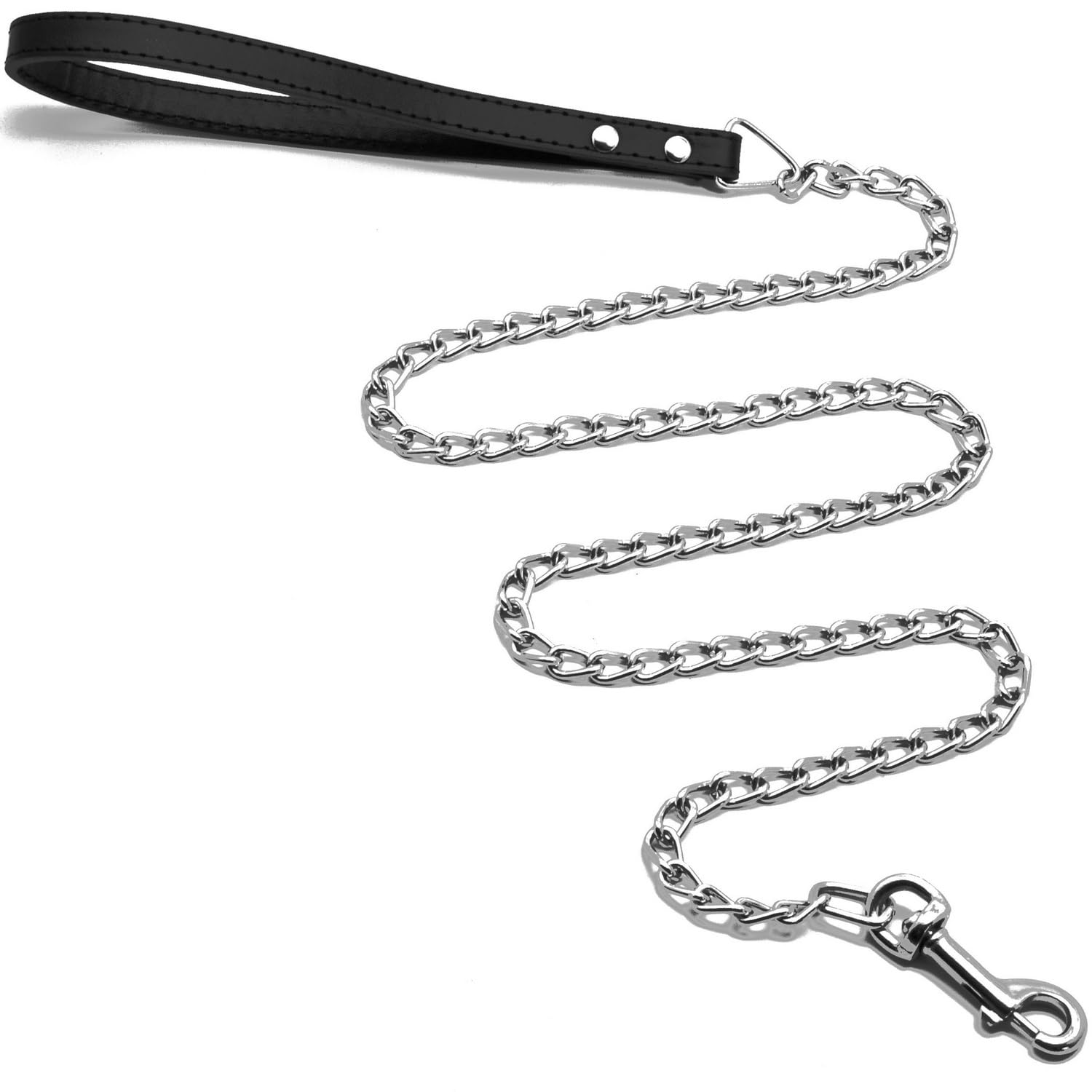 Dog Leash, Metal Pet Leash with Comfortable PU Leather Handle for Small and Medium Size Dogs 4 FT (Black) โ image 1