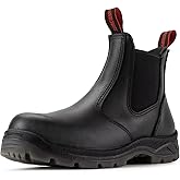 SUREWAY Men's Slip-On Work Boots for Men,Full Grain Leather,Anti-Static,Water/Slip Resistant,Fire Station Mechanic Industrial Construction Safety Boots/Shoes for Men