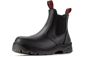 SUREWAY Men's Slip-On Work Boots for Men,Full Grain Leather,Anti-Static,Water/Slip Resistant,Fire Station Mechanic Industrial Construction Safety Boots/Shoes for Men