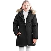 XMWEALTHY Girls' Winter Puffer Coat Kids Warm Windproof Long Parka Hooded Jacket with Fur Trim