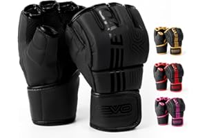 EVO Fitness Matte Black MMA Gloves Martial Arts Mitts Grappling Sparring Men Muay Thai Cage Fighting Boxing Combat Sports Fingerless Women Pink Kickboxing UFC Punching Bag Training