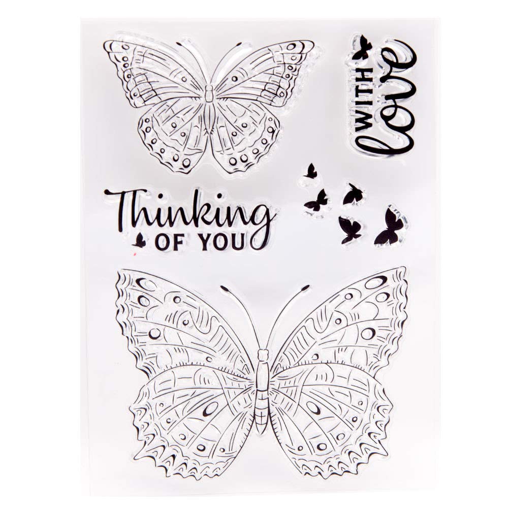 arriettycraft Thinking of You with Love Butterfly Clear Stamps for Card Making Decoration and DIY Scrapbooking Tools Rubber Stamps