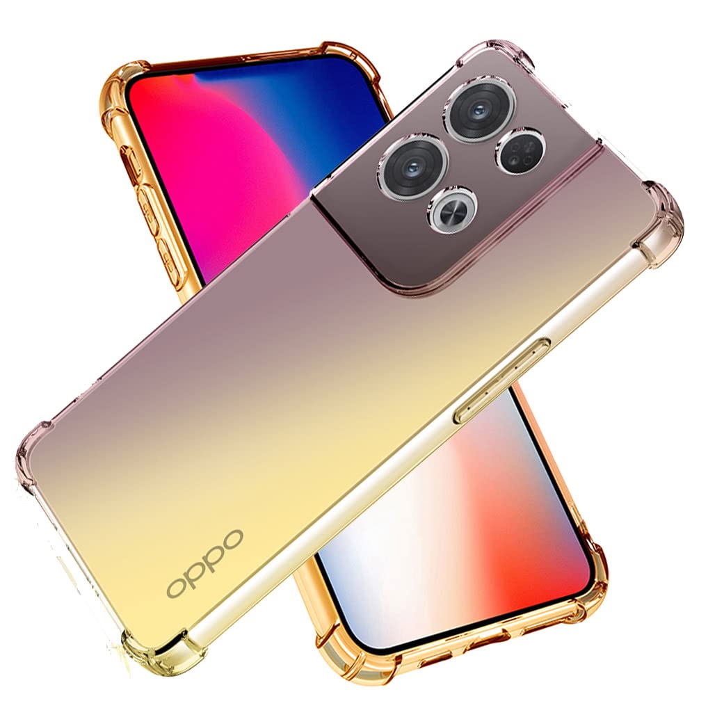 SEAHAI Case for OPPO Reno 8 Pro 5G (Reno8 Pro 5G), Gradient Color Ultra-Slim Crystal Transparent Cover Clear Back [Anti-Yellow] Soft TPU Silicone Shockproof Bumper Cover, Black/Gold