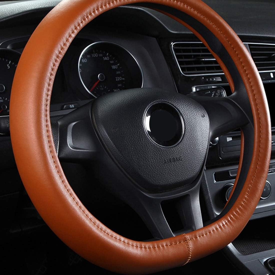 YUWEIPING Steering Wheel Cover D-Type Steering Wheel Cover Four Seasons Universal Car Steering Wheel Cover Leather Car Steering Wheel Cover (Color : Glossy Brown)