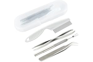 5 Pcs Stainless Steel Tick Remover Tool Set Pet Dogs Cats Ticks Remover Kit Including 1 PCS Tick Removal Tweezers 1 PCS Sharp