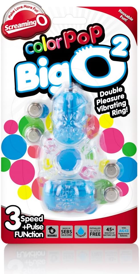 Screaming O Colour Pop Big O2 Waterproof Vibrating Penis Ring with Mini Bullets in Assorted Colours, Blue - Image 3