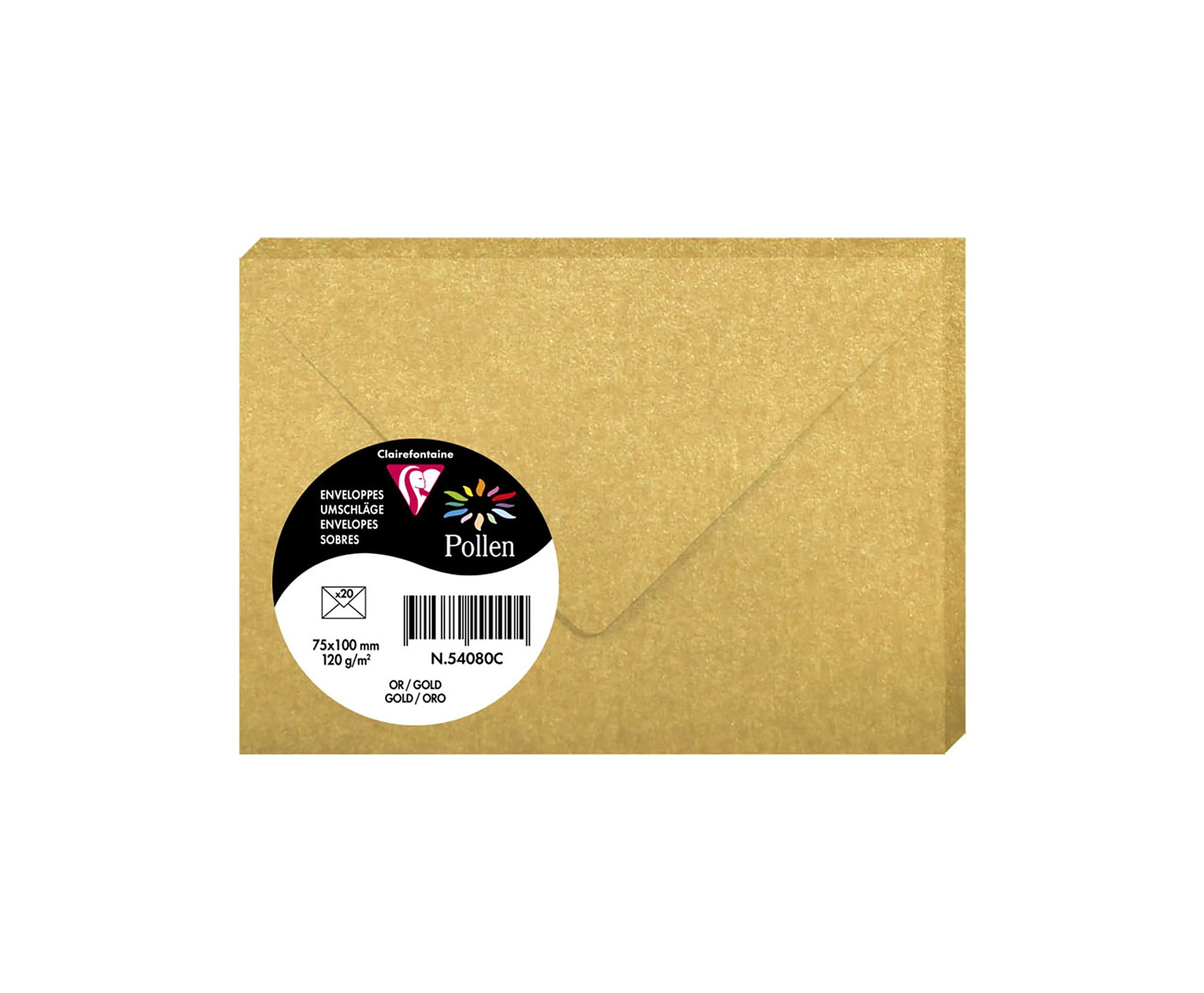 Clairefontaine 54080C Gold Iridescent Paper Pack of 20 Gummed Envelopes 7,5x10cm 120gsm Invitation Events Correspondence Pollen Range Premium Smooth Paper