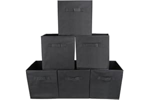 EZOWare Set of 6 Foldable Fabric Basket Bins, 10.5"x10.5"x11" Collapsible Storage Organizer Cube with Handle for Clothes Nursery - Black