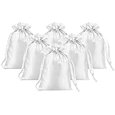 PATIKIL Satin Gift Bags, 6 Pcs 6 x 4 Inch Wedding Favor Drawstring Bags with Drawstring for Birthday Christmas Jewelry Party, White