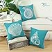 CaliTime Set of 3 Canvas Throw Pillow Covers Cases for Couch Sofa Home Decoration Mediterranean Sea Shells Print 18 X 18 inches Teal