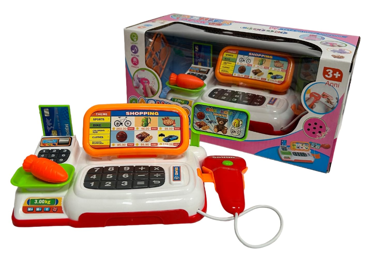 Toy Cash Register for Kids Supermarket Cash Register with Scanner Scale Lights and Sounds with Accessories and Pretend Money Banknotes and Coins Supermarket Game Cashier Cashier