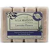A LA MAISON Lavender Flower Bar Soap - Triple French Milled Natural Moisturizing Hand Soap Bar (4 Bars of Soap, 3.5 oz)