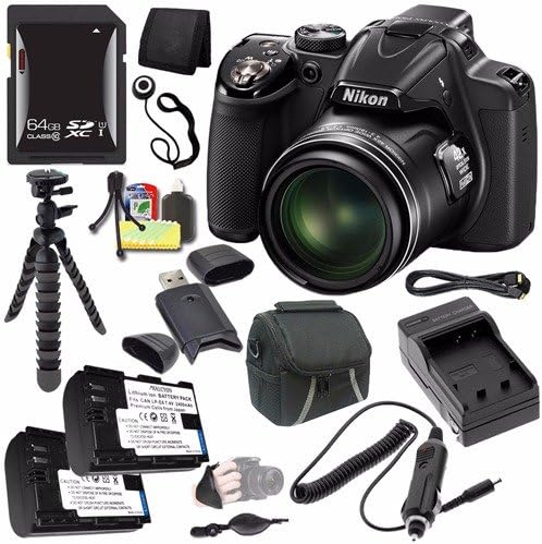 Nikon COOLPIX P530 Digital Camera (Black) + Replacement Lithium Ion Battery + External Rapid Charger + 64GB SDXC Class 10 Memory Card + Mini HDMI Cable + Carrying Case + Full Size Tripod + SD Card USB Reader + Memory Card Wallet + Lens Cap Keeper + DSLR Hand Grip Strap + Deluxe Starter Kit Brand Specials Package