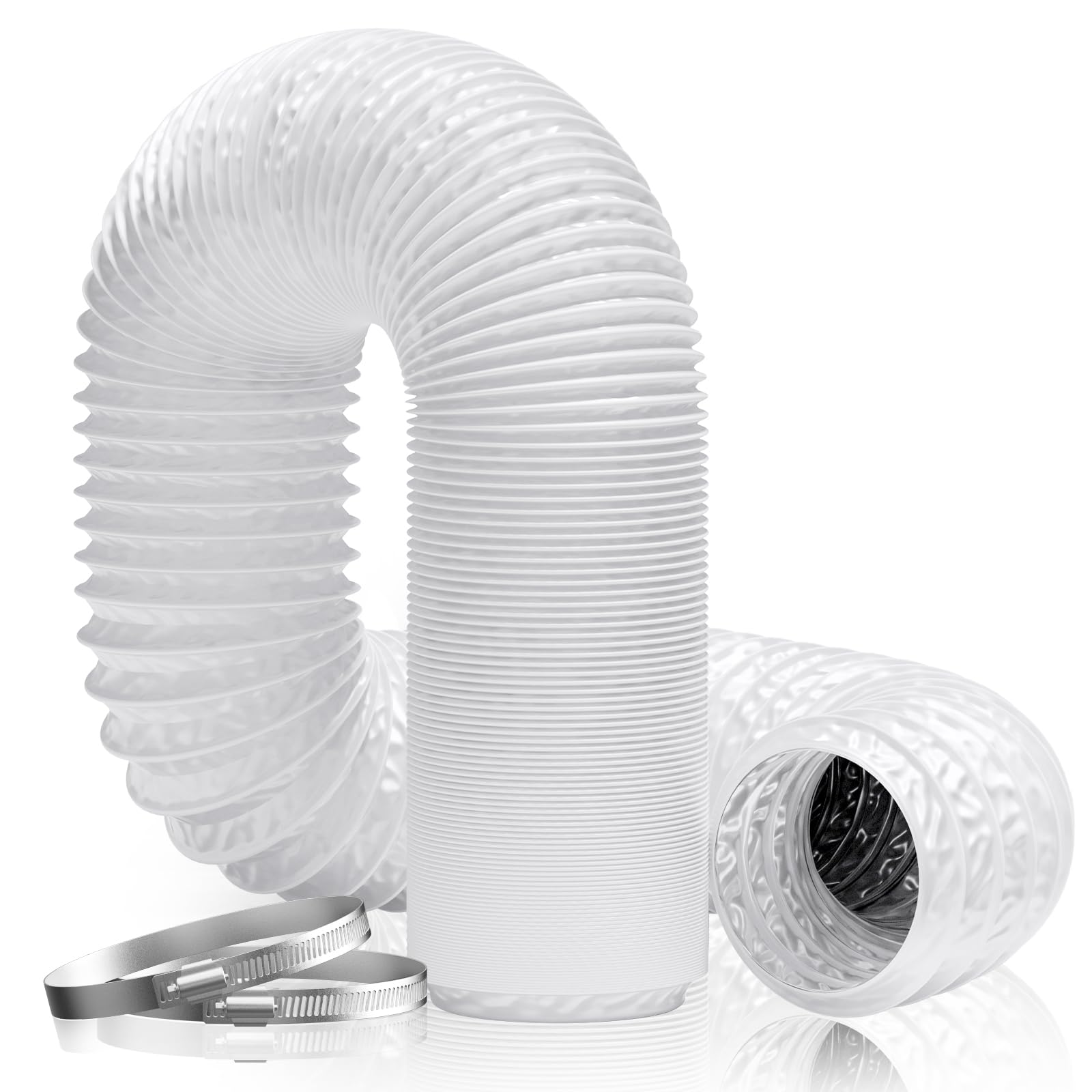 Hon&Guan Aluminium PVC Ventilation Air Ducting 4 Inch Flexible Vent Hose Pipe for Extractor Fan, Hydroponics(ø100mm*5m,White)