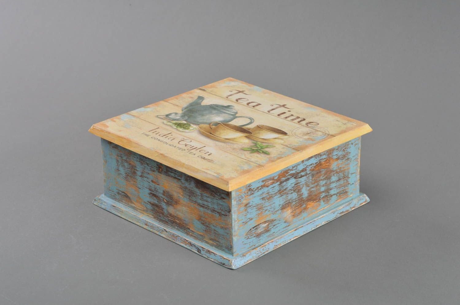 Caja de madera para te bonita hecha a mano en tecnica de decoupage: Amazon.es: Hogar
