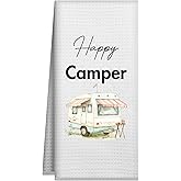 Joyriza Camping Dish Towels, Happy Campers Kitchen Towels Birthday Gifts for Camper Friend, Kitchen Bathroom Decorative Absorbent Hand Towel, 16x24 Inch