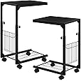 FAGIGY C Shaped End Table Set of 2, C Shaped Adjustable Height Snack Side Table, C Tables for Couch, Couch Tables That Slide Under, Rolling Sofa Side Table for Living Room, Black