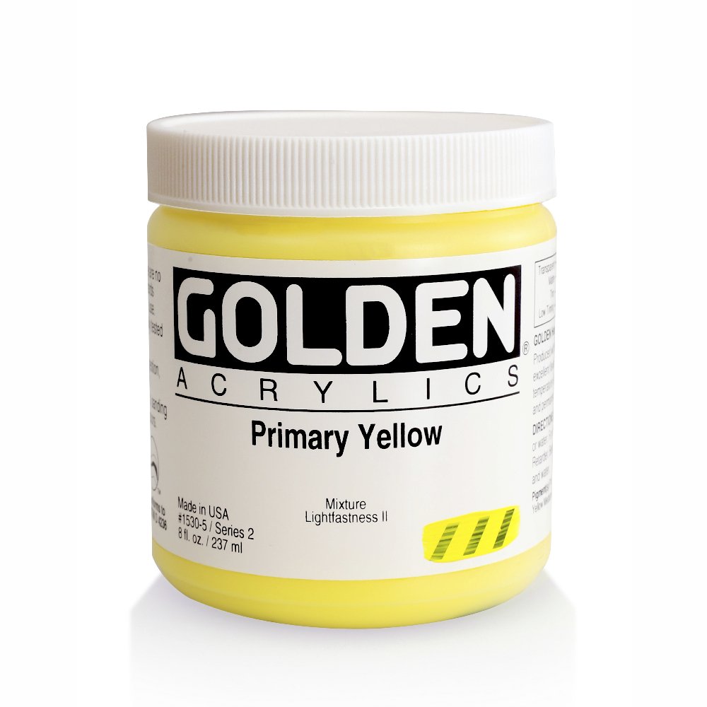 Heavy Body Acrylics by GOLDEN, Primary Yellow, 8 fl. oz. Jar, Professional Acrylic Paint, Semi-Transparent