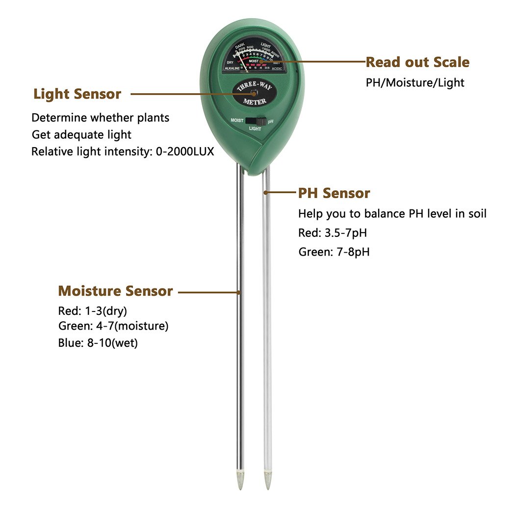 Soil PH Meter 3 In 1 Soil Test Kit For Light PH Moisture Plant Tester