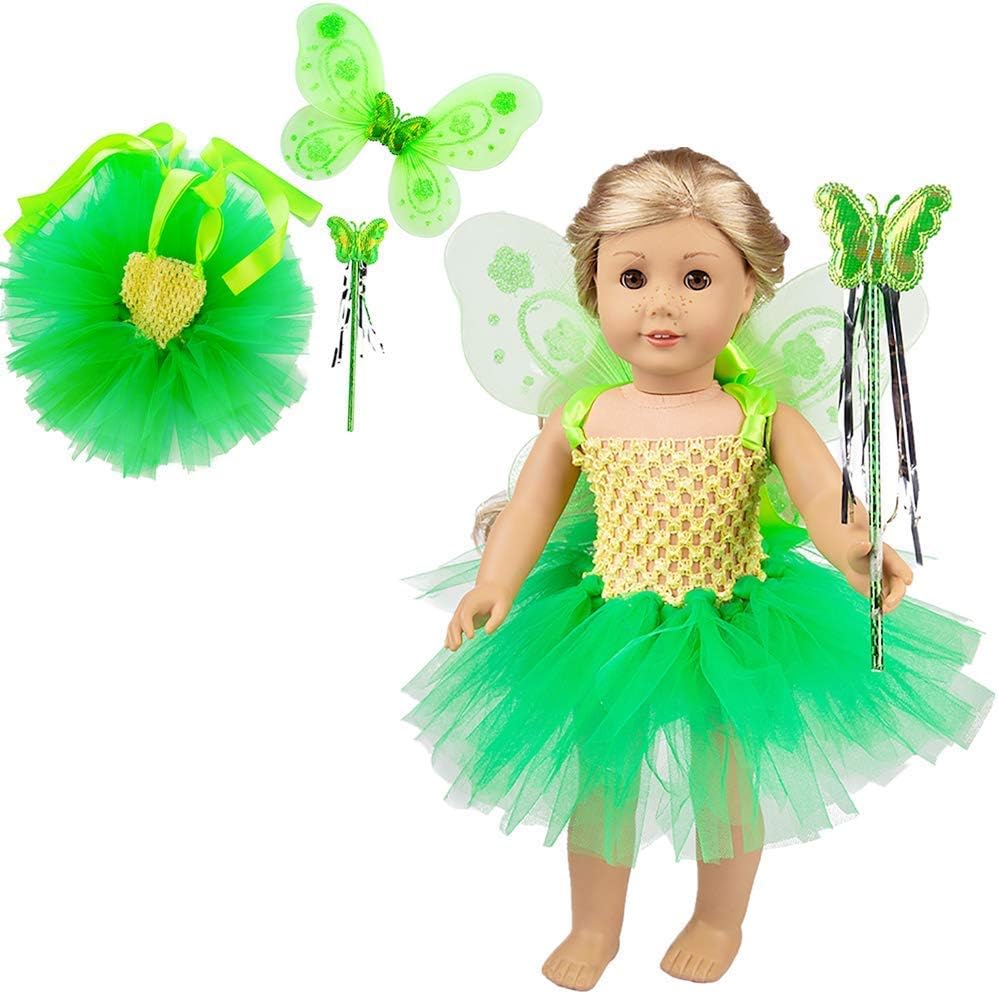 LOTONJT 18 Inch Dolls Clothes Accessories, Cute Fairy Fancy Dress Party Outfits Costume, Gift for 18 Inch Girl Dolls & Other Dolls, Bubble Skirt + Butterfly Fairy Wings + Magic Wand