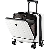 16 Inch Carry On Luggage with 2 Compartments for 14” & 15” Laptop, 16.14*8*17.12” Rolling Briefcase, Lightweight Hardshell ABS+PC Suitcase with Spinner Silent Wheels, for Business Trip, Milky White
