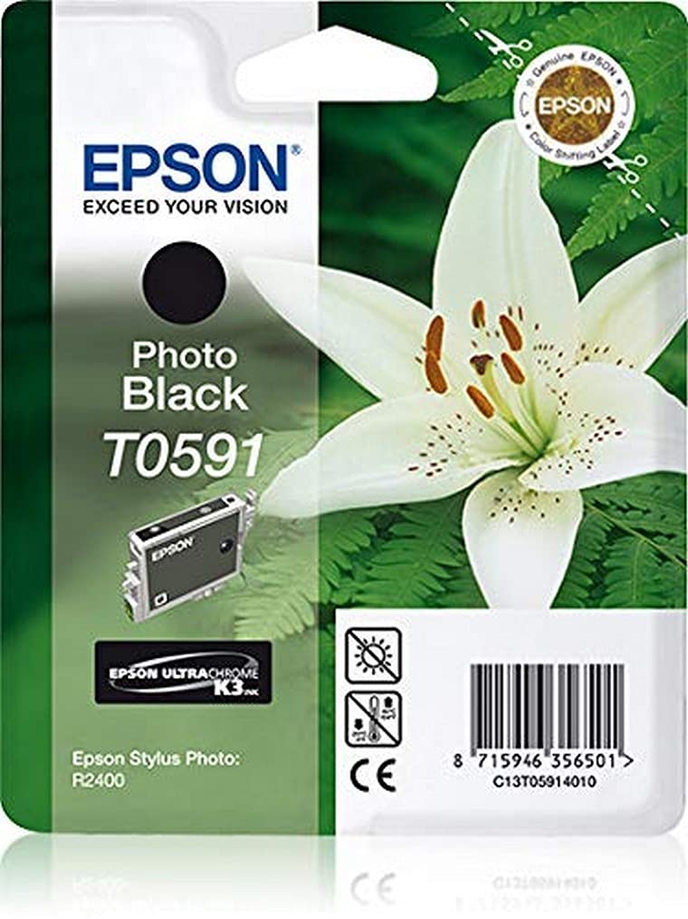 Epson T0591, Print Cartridge, 1 x Photo Black, Blister with RF Alarm, Genuine
