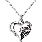 YAFEINI Anatomical Heart Necklace 925 Sterling Silver Gothic Heart Pendant Necklace Unique Jewelry Gift for Women