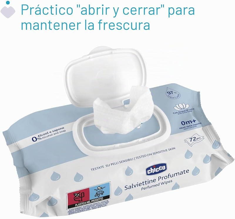 Toalhetes multiusos para bebé, com clip, sem álcool, perfumados, adequados para pele sensível, Megapack de 864 toalhetes, 12 pacotes de 72 toalhetes cada