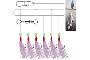 6-Pack Luminous for Sabiki Rig Fishing Hooks with Quick Connector for Sea and Freshwater Fishing – Glow-in-The-Dark Flash Str