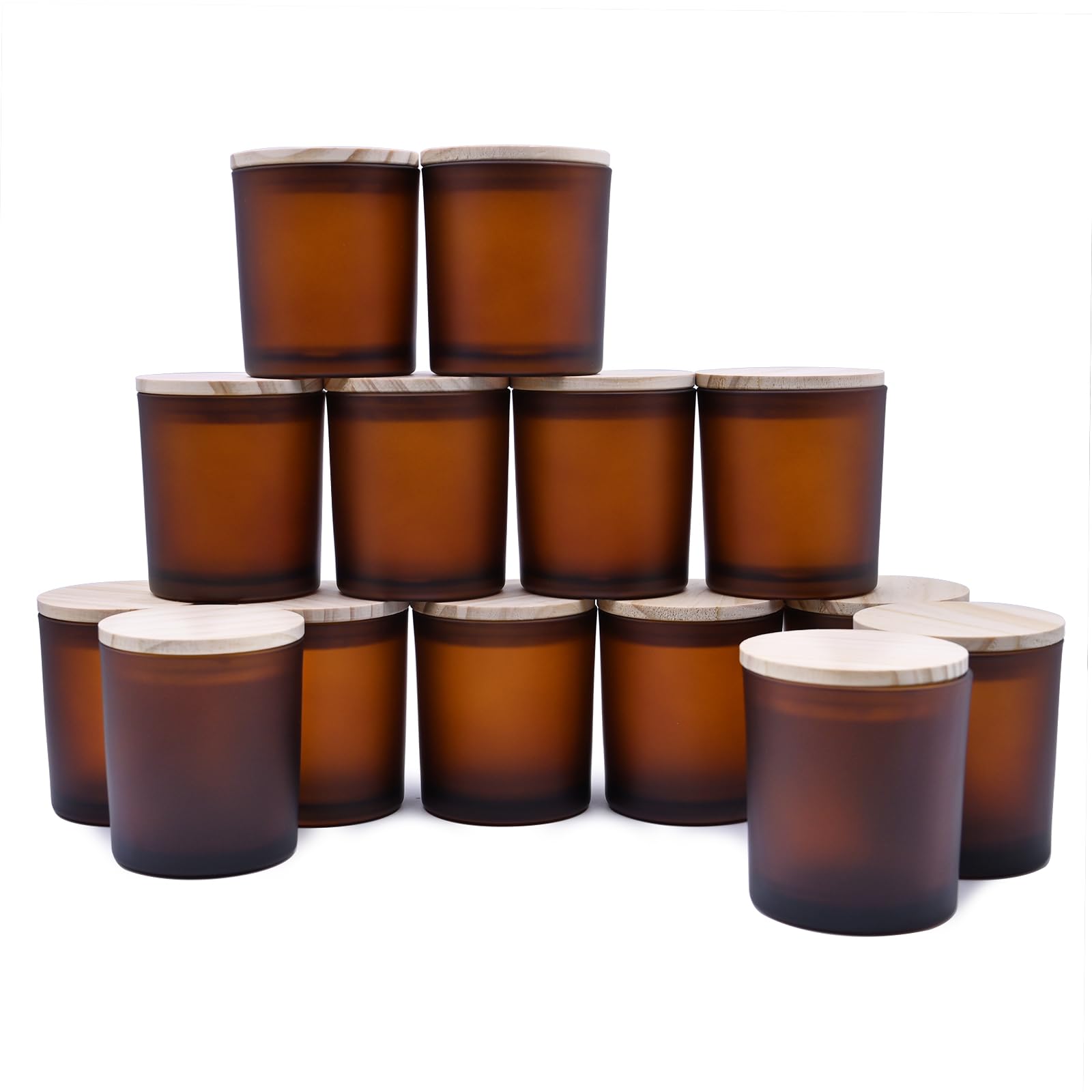 Photo 1 of SHOWIN 8 OZ Thick Candle Jars for Making Candles 15 Pcs, Empty Amber Jars with Wood Lids for Candle Making, Sample Container, Frosted Brown