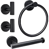 Matte Black Bathroom Hardware Set - Stainless Steel Wall-Mounted Toilet Paper Holder, Towel Ring & 2 Handy Hooks for Modern Bathroom Accessories | Rust-Resistant Towel Hook Set with Easy Installation