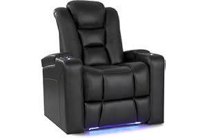 VALENCIA THEATER SEATING Valencia Venice Home Theater Seating | Premium Top Grain Italian 11000 Leather, Power Recliner, Power Headrest, LED Lighting (Single Seat, Black)