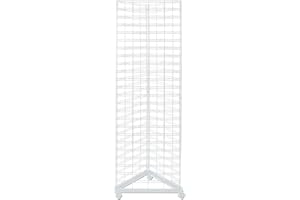 SSWBasics White Triangle Slat Grid Tower with Base & Casters Grid Wall Retail Display Stand - 3-2x6’ Slat Grid Panels, 9-Wire Grid Connectors, Triangle Base w/Casters, 24'' x 24'' x 24'', 6 1/2’