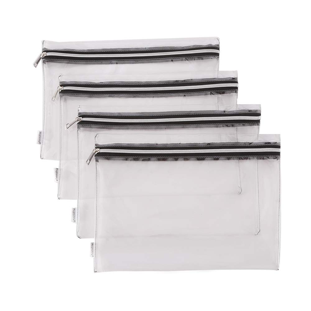 Augbunny Clear Vinyl Zipper Multi-purpose Waterproof School Office Home Supply Organizers Pouch Tool Bag 4-pack