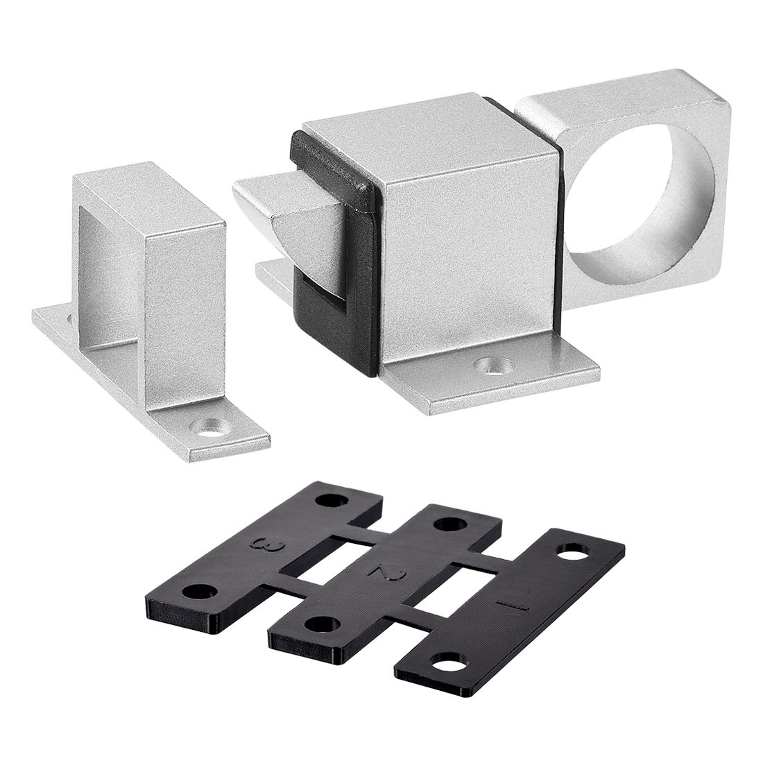 sourcing map Door Bolt Latch, Aluminum Alloy Security Automatic Window Gate Spring Bounce Lock (Silver Tone)
